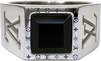 Louis Vuitton Silver Black Monogram Band Ring (Pre-Owned)
