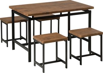 Beliani Beliani - Juego De Comedor Con Mesa Rectangular De Madera Oscura 120 X 75 Cm Estructura De Metal Negro 4 Plazas Con Taburetes Arlington