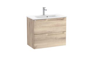 Roca Roca - Pack Unik Mueble Base Compacto De Dos Cajones + Lavabo Aleyda Color: Beige Madera - Medidas: 705x380x565 Mm