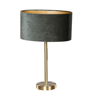 QAZQA Qazqa Moderno L&aacute;mpara De Mesa De Lat&oacute;n Con Pantalla De Terciopelo Ovalada Verde 35 Cm - Simplo Acero /terciopelo /textil Alargada /ovalada Adecuado Pa