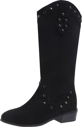 Generic Boots For Women Pointed Toe Chunky Low Heel Retro Western Style Mid Calf Boots Ladies Cowboy Booties With Zipper Casual Shoes Autumn Winter size 4.5