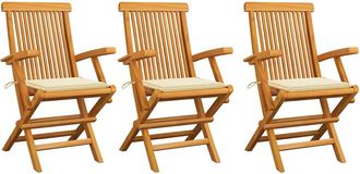 vidaXL Sillas De Jard&iacute;n 3 Uds Madera Teca Con Cojines Color Crema Vidaxl