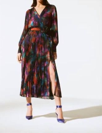 Joseph Ribkoff Floral Chiffon Pleated Midi Dress In Black Multi