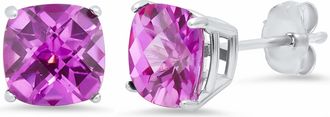 MAX + STONE Sterling Silver or Gold 8mm Cushion Cut Gemstone Birthstone Stud Earrings