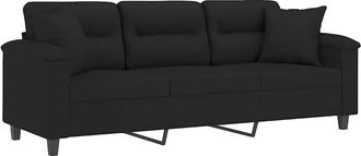 vidaXL Sof&aacute; De 3 Plazas Con Cojines Tela De Microfibra Negro 180 Cm Vidaxl