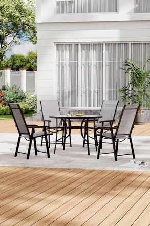 Living and Home 4 Seater Dining Set with Parasol Hole in Black