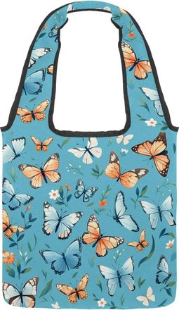 Generic Colorful Art Butterfly Reversible Canvas Shoulder Tote - Double-Sided Print, 12oz Cotton, 27cm Drop, Fold-Flat Bag for Travel, Shopping, Street Outing