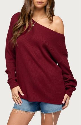 Edikted Damari Waffle Stitch One-Shoulder Knit Top in Burgundy at Nordstrom, Size X-Small