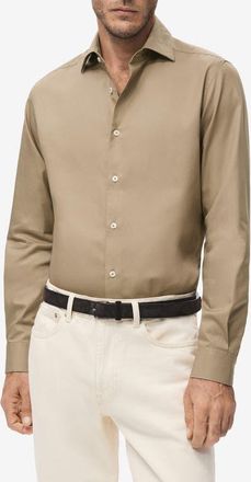 Mango Slim Fit Cotton & Lyocell Button-Up Shirt in Brown at Nordstrom, Size X-Large