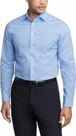 Michael Kors Dress Shirt Mens Blue Paisley Stretch Regular Fit FTS279