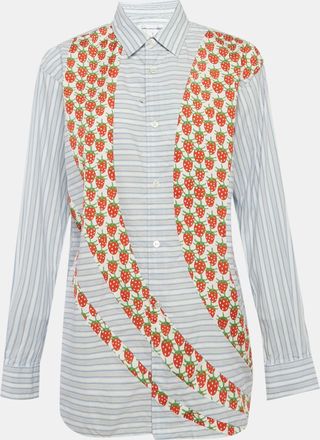 Comme Des Gar&ccedil;ons Blue Striped Strawberry Print Cotton Shirt