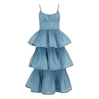 Zimmermann Party Dresses, female, Blue, Size: M Pleated Tiered Midi Dress