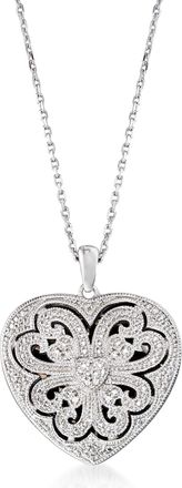 Ross-Simons Sterling Silver Scrolled Heart Locket Necklace With Diamond Accents