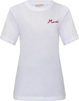 Marni Wit Katoenen T-shirt met Logo - Dames - T-shirts - Wit - XS - Katoen - Tops