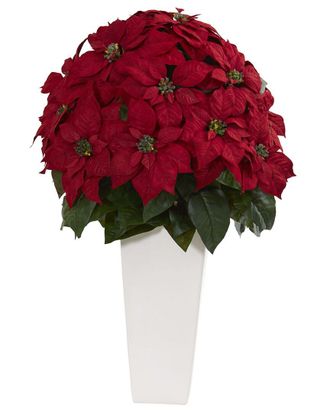 Nearly Natural 32in. Poinsettia Artificial Plant in White Planter