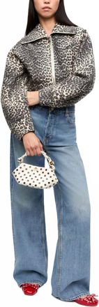 Ganni Leopard Cotton Tweed Jacket In Brown/beige