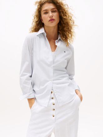 Tommy Hilfiger Shirtbluse TOMMY HILFIGER ESS POPLIN REGULAR SHIRT, Damen, Gr. 34, blau (classic ithaka stp breezy blau), Web, Obermaterial: 97% Baumwolle, 3% Elastha