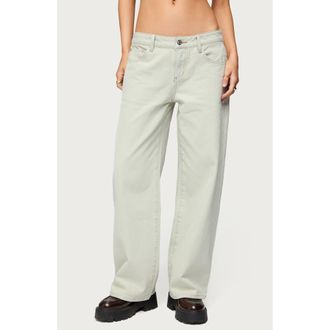 Edikted Raelynn Washed Low Rise Wide Leg Jeans in Blue-Vintage-Washed at Nordstrom, Size X-Large