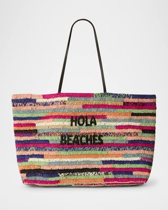 BTB Los Angeles Hola Beaches Multicolor Straw Tote Bag
