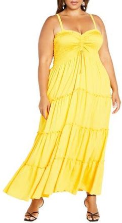 City Chic Alisa Smocked Sleeveless Maxi Dress in Sunshine at Nordstrom Rack, Size 18W