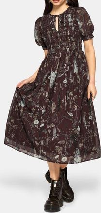 Disturbia Dusha Garden Print Chiffon Midi Dress in Red at Nordstrom, Size 14
