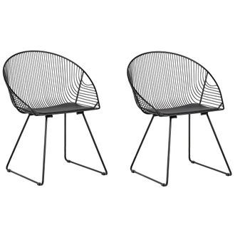 Beliani Conjunto De 2 Sillas De Comedor De Metal Negro Asiento De Piel Sint&eacute;tica Moderno Glamour Industrial Aurora