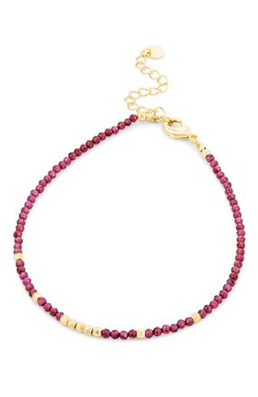 Savvy Cie Jewels GOLD PLATED OVER BRASS GARNET BEADS AND GOLD COLOR BEADS NECKLACE