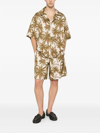 Amiri Palm-Print Linen Shorts - Beige
