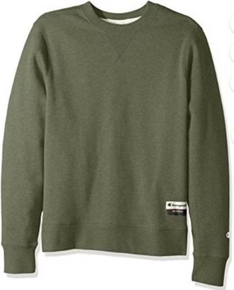 Champion Sueded Fleece Pullover Crew Neck Sweatshirt In Army Green