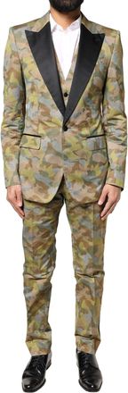 Dolce & Gabbana Mens Multicolor Camouflage Sicilia 3 Piece Suit Polyester Silk