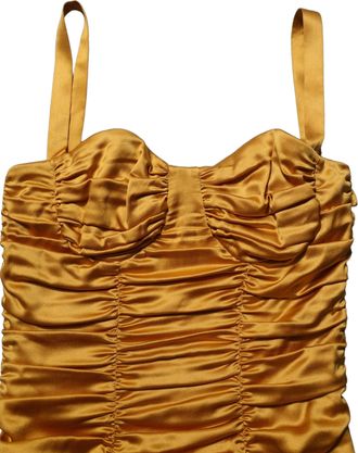 Dolce & Gabbana Womens Gold Silk Ruched Bodycon Sheath Midi Dress Elastane