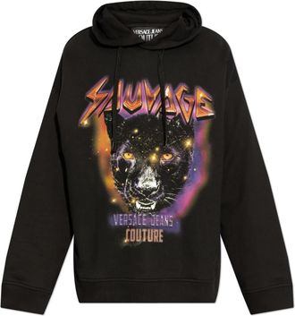 Versace Jeans Couture Bedrukte Sweatshirt - Heren - Hoodies - Zwart - S - Katoen - Hoodies & sweatvesten