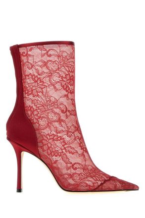 Jimmy Choo London Red Lace Faiz Boots