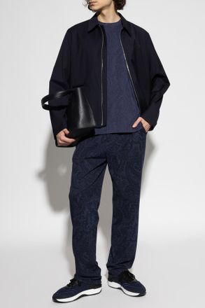 Etro Patterned Pleated Trousers, Mens, Navy Blue