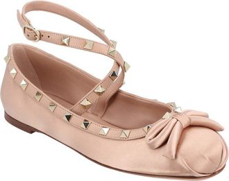 Valentino Womens Satin Rockstud Satin Ballerina Flat (Authentic Pre-Loved)