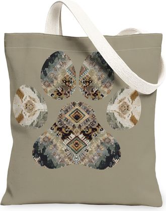 Generic Vintage Bohemian Canvas Tote Bags, Animal Paw Print Pattern Reusable Grocery Bags, Lightweight Washable Shoulder Strap Canv, Beige, 13x15 Inch