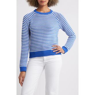 Caslon Stripe Pima Cotton Sweater in Blue Dazzle Ivory Emily Stripe at Nordstrom Rack, Size X-Large
