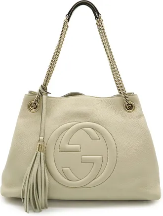 Gucci White Leather Shoulder Bag Tote Bag (Pre-Owned)