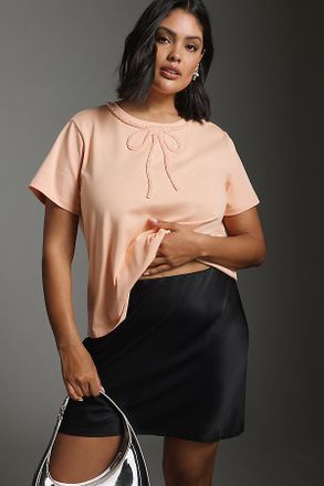 English Factory Beaded Bow Cotton T-Shirt Top