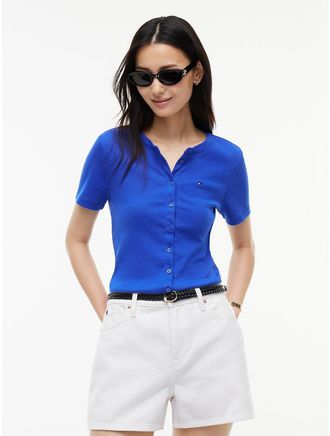 Tommy Hilfiger Womens Button-Front Favorite T-Shirt - Noble Blue - XXL