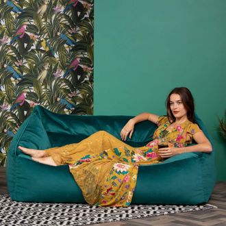 Icon Brand Cecilia Bean Bag Sofa Midnight Blue Giant Velvet Bean Bag Chair in Teal