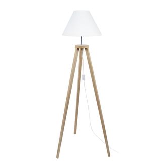 Tosel Lamp&aacute;ra de pie madera Alt.156cm natural ;Pantalla: blanco