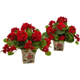 Nearly Natural 11-in Geranium Flowering Artificial Plant with Floral Planter in Red at Nordstrom