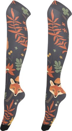 Generic High Thigh Stockings for Women Trendy Foxes Flowers over the Knee Socks Cute Personalized Extra Long, Trendy Foxes Flowers, Medium