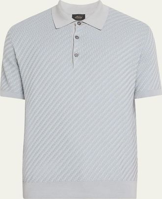 Brioni Mens Basketweave Stitch Polo Sweater