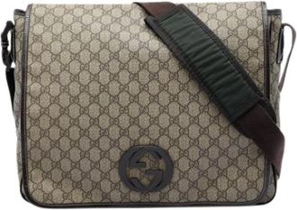 Gucci Pre-owned Canvas Messenger Bag - Dames - Vintage Schoudertas - Beige - ONE Size - Leer - Vintage