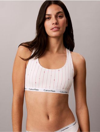 Calvin Klein Womens Carousel Cotton Stretch Lightly Lined Bralette - White - XL