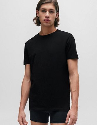 HUGO BOSS Mens HUGO Round Mens Two-Pack of Slim-Fit T-Shirts in Stretch Cotton NOS - Black 001 - Size: 40