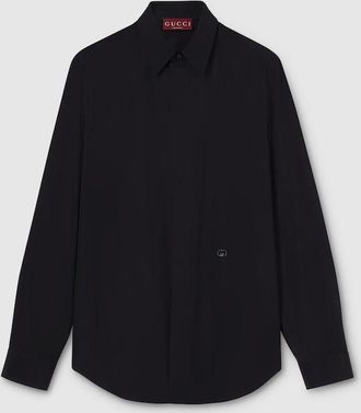 Gucci Piece Dyed Poplin Shirt, Size 18.5, Black, Ready-to-wear