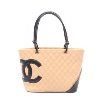 Chanel Beige Black Leather Tote Bag (Pre-Owned)